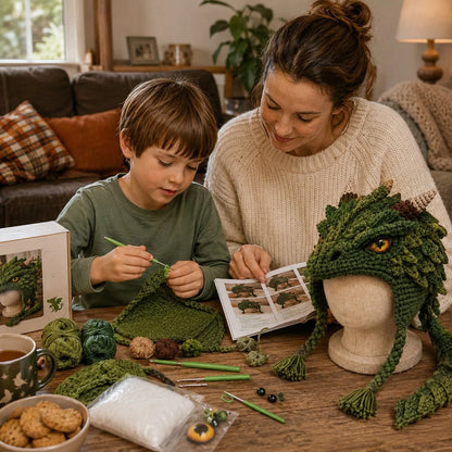 🐉🧶 Fantasy Hood Hat DIY Crochet Kit – Stitch Your Own Magical Character