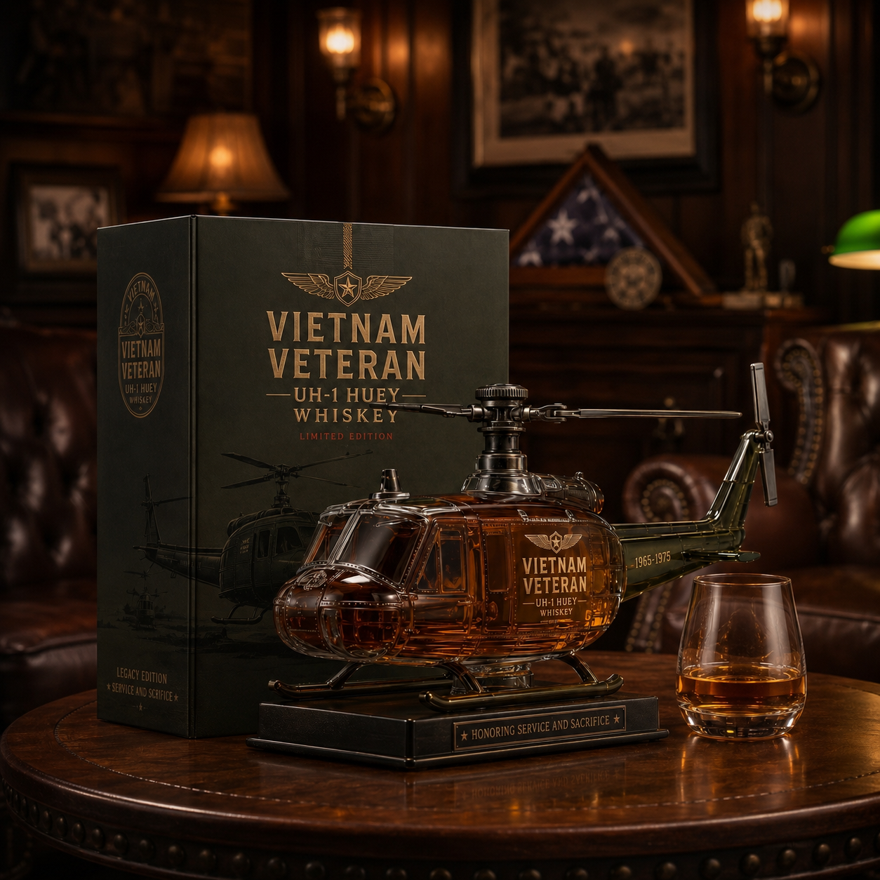 🚁Vietnam Veteran UH-1 Huey Helicopter 1965-1975 Whiskey Bottle