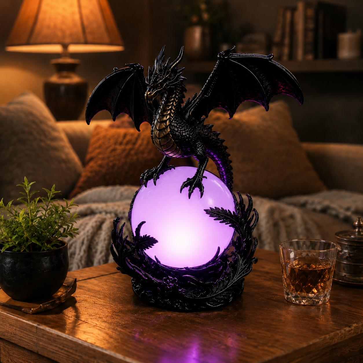 🔮Gothic Dragon LED Crystal Ball Lamp for Dark Aesthetic Decor🐉