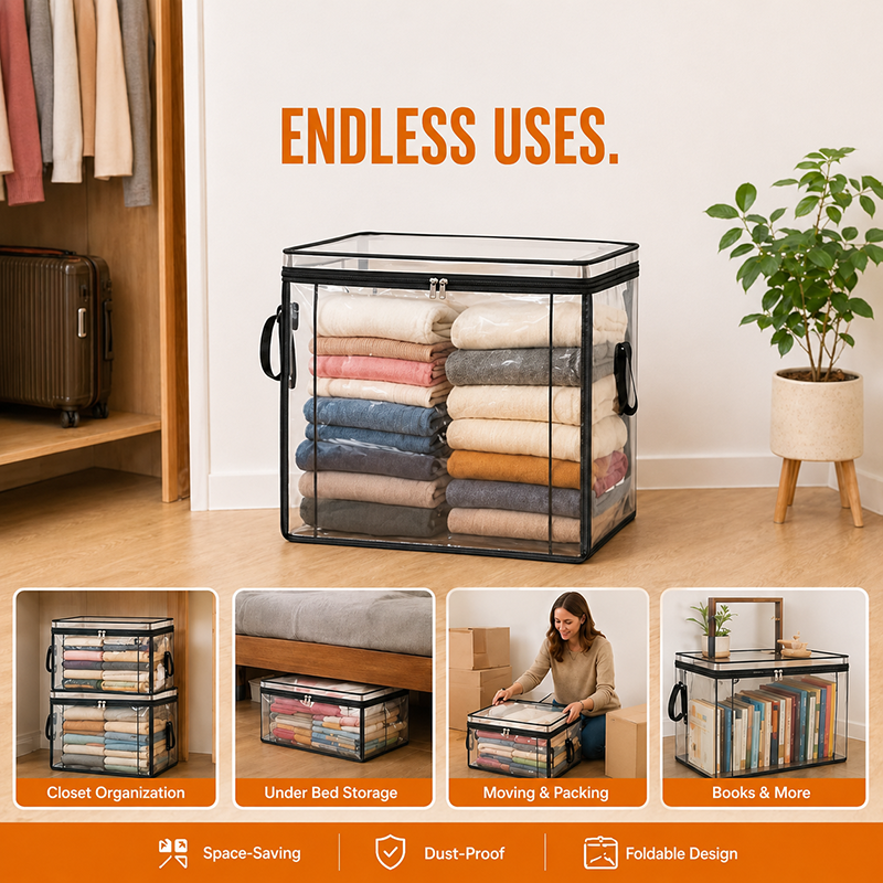 🔥Last Day 49% OFF📦Portable Large Heavy-Duty Thick Plastic Clear Storage Box with Hinged Lid | Home, Travel & Camping