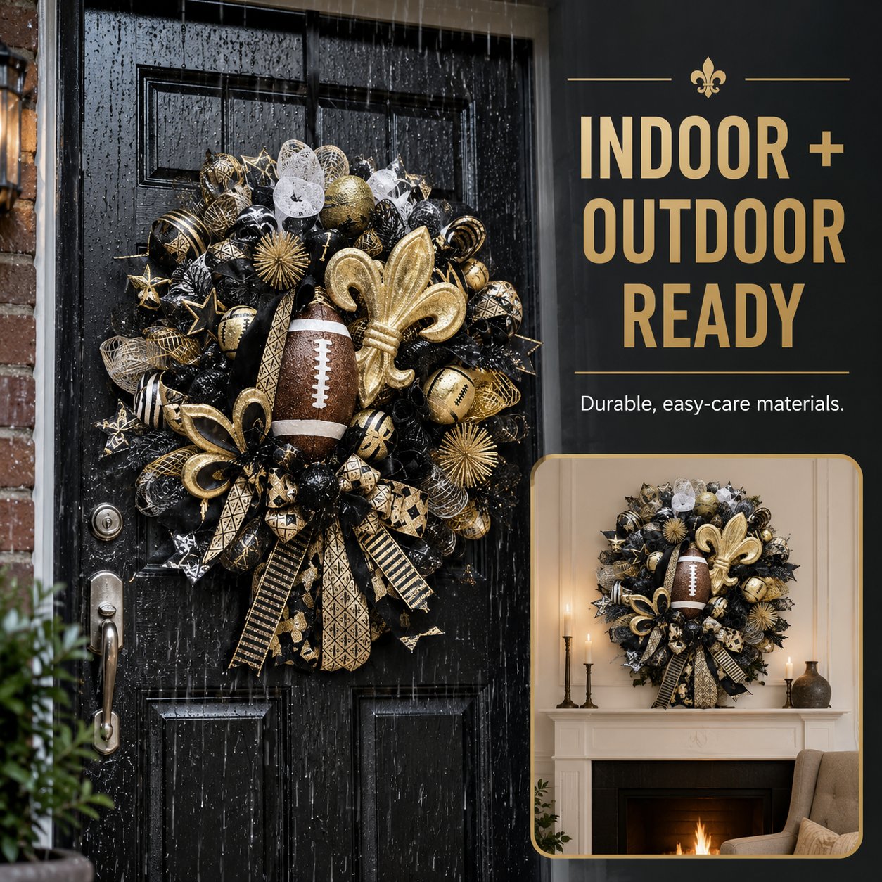 Football Team Handcrafted Wreath for Game-Day Front Door Decor
