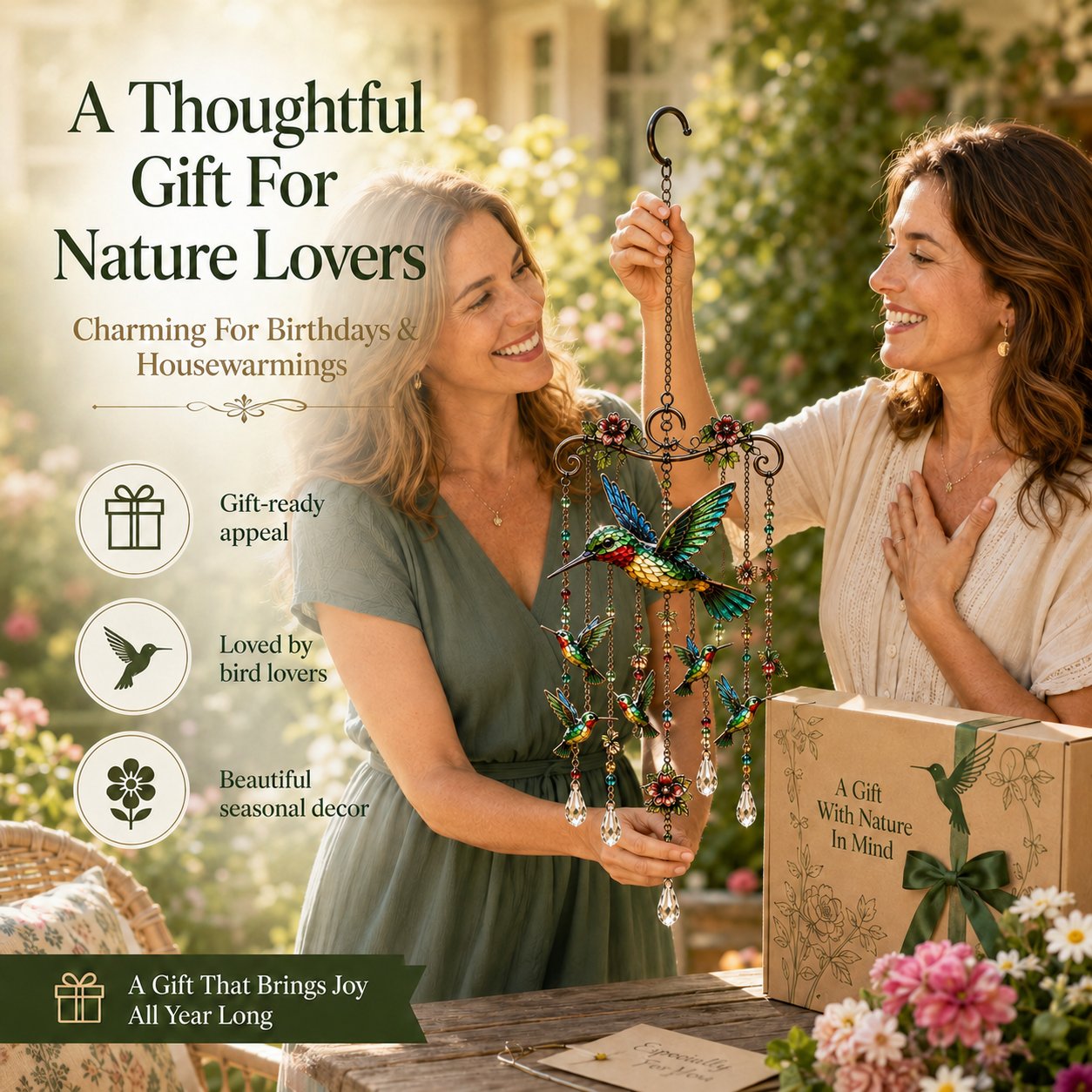 🐦🎐Last Day 49% OFF -🐦🎐 Bring Your Garden to Life! Graceful Hummingbird Wind Chime — Sparkling Suncatcher & Soothing Melodies