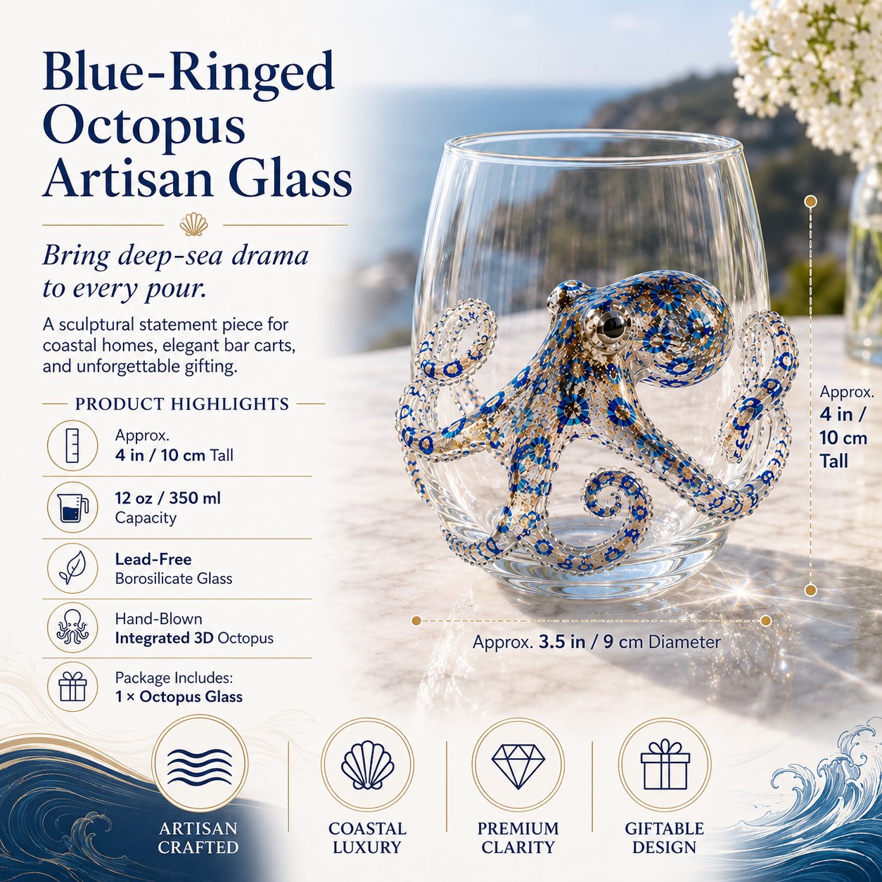 🔥Last Day 49% OFF-🌊Artisanal Blue Ringed Octopus Glassware