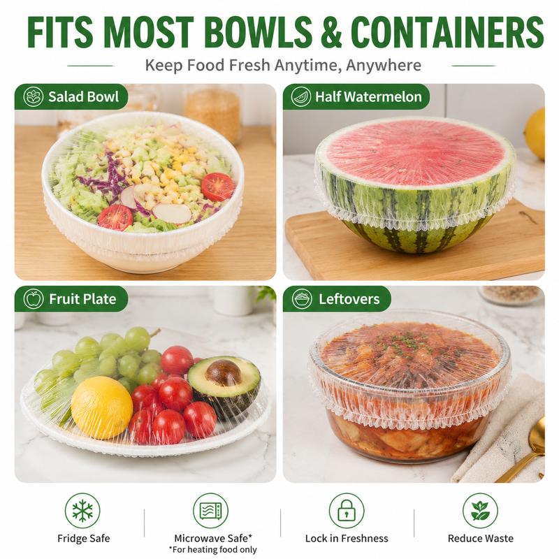 100PCS Disposable Stretch Food Covers for Bowls & Plates, Elastic Bowl Covers