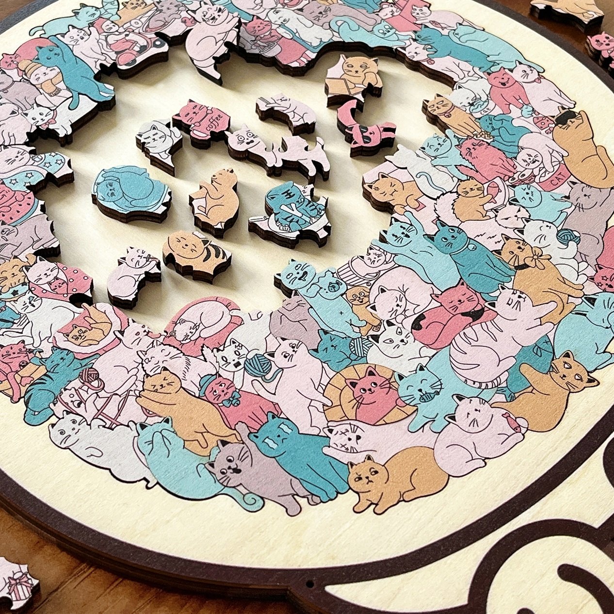 🎁135-Piece Morandi-Colored Cat Shaped Wooden Jigsaw Puzzle