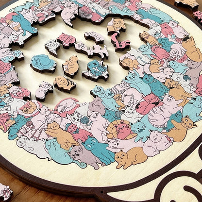 🎁135-Piece Morandi-Colored Cat Shaped Wooden Jigsaw Puzzle