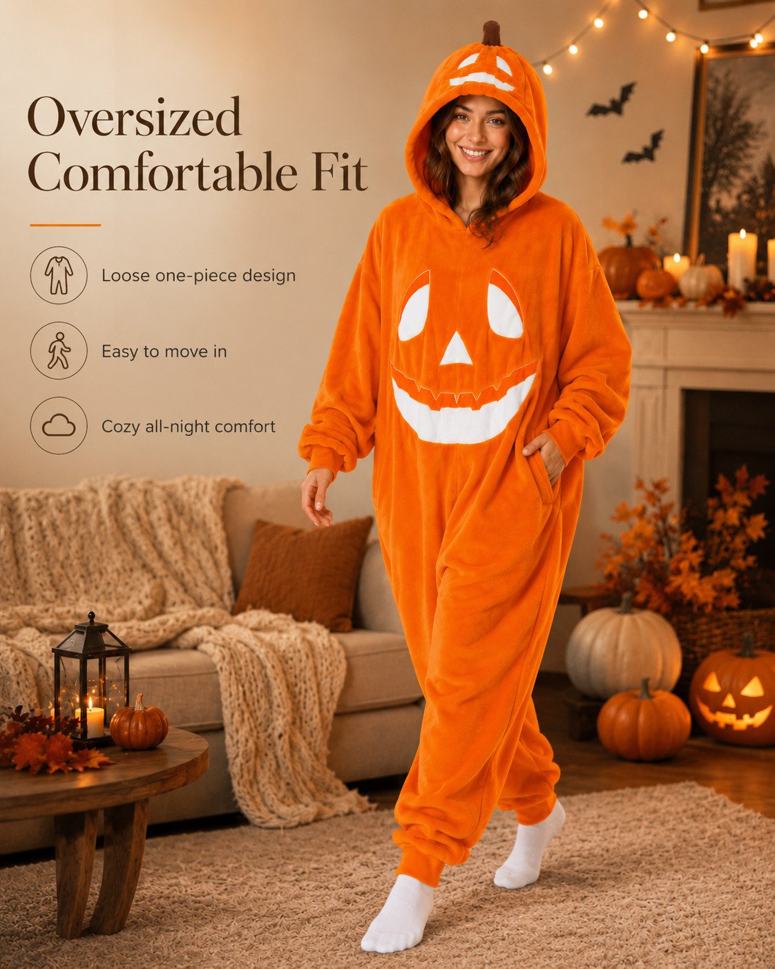 🎃🖤Pumpkin Jack-O’-Lantern Hooded Onesie Costume