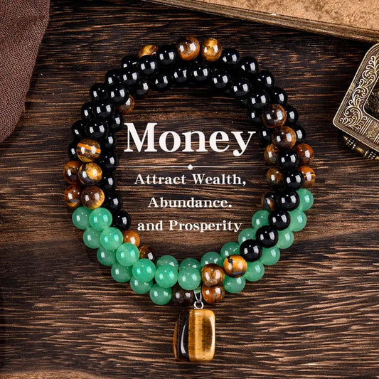 ✨ Auspicious necklace, inlaid with green aventurine and tiger's eye pendant.