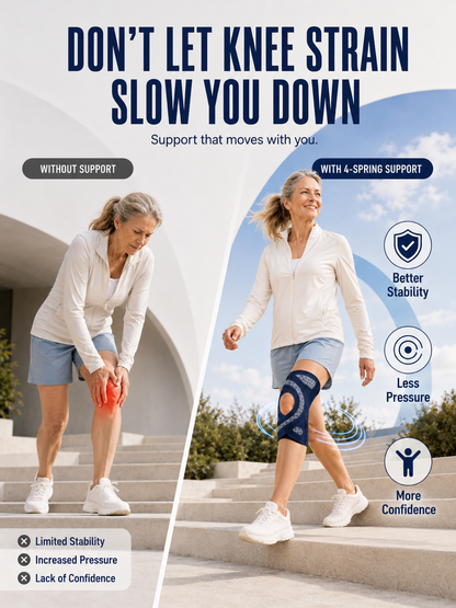 🦵 4-Spring Open-Patella Knee Brace – Adjustable Compression & Side Support