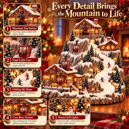 Animated ChristmasMountain Cable Car & SkiVillage Scene⛷️
