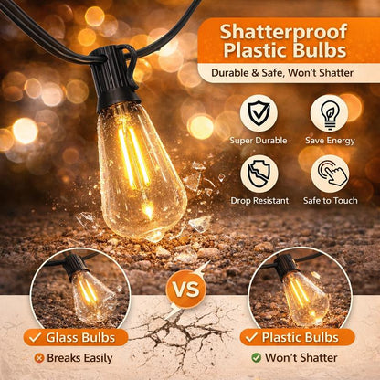 5M Solar String Lights, Light Sensor Activated (Day Charge/Night Auto On), Waterproof & Shatterproof, 8 Modes with Dusk to Dawn and Dimmable