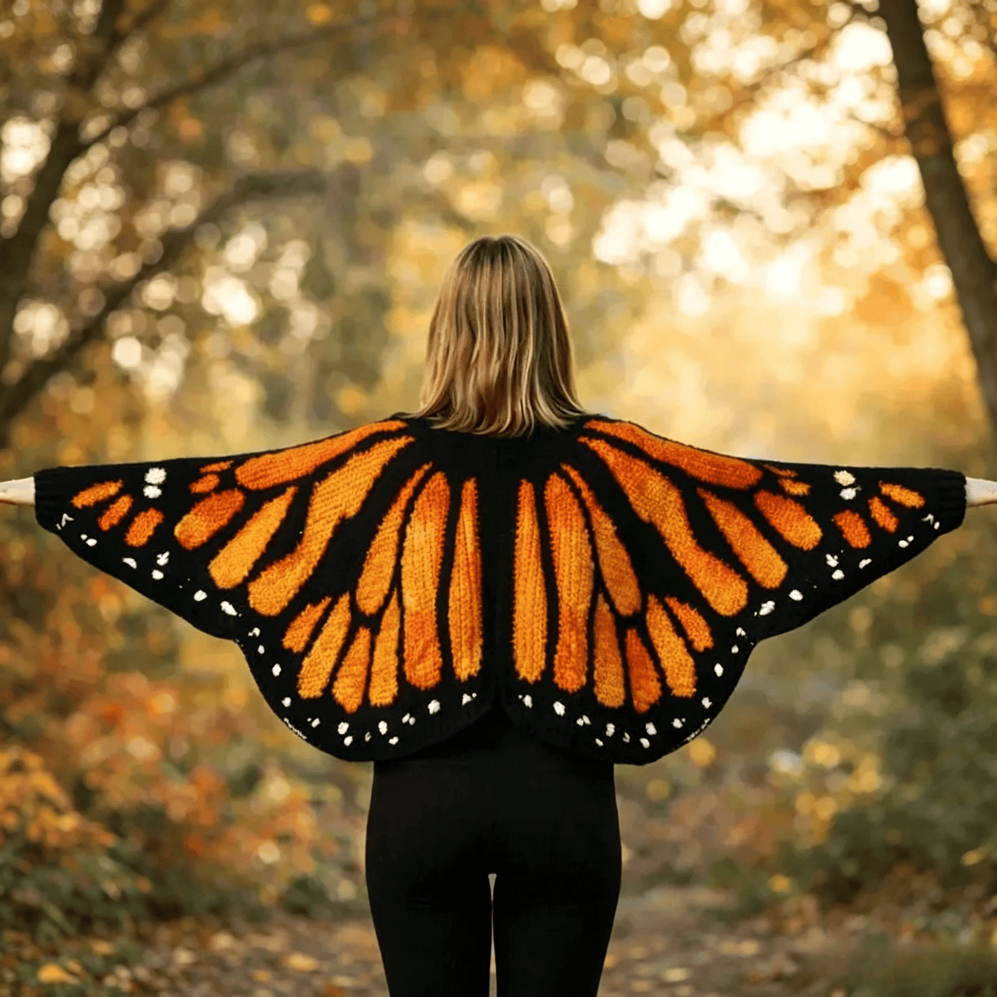 🦋Monarch butterfly-patterned knit cape/shawl-style cardigan