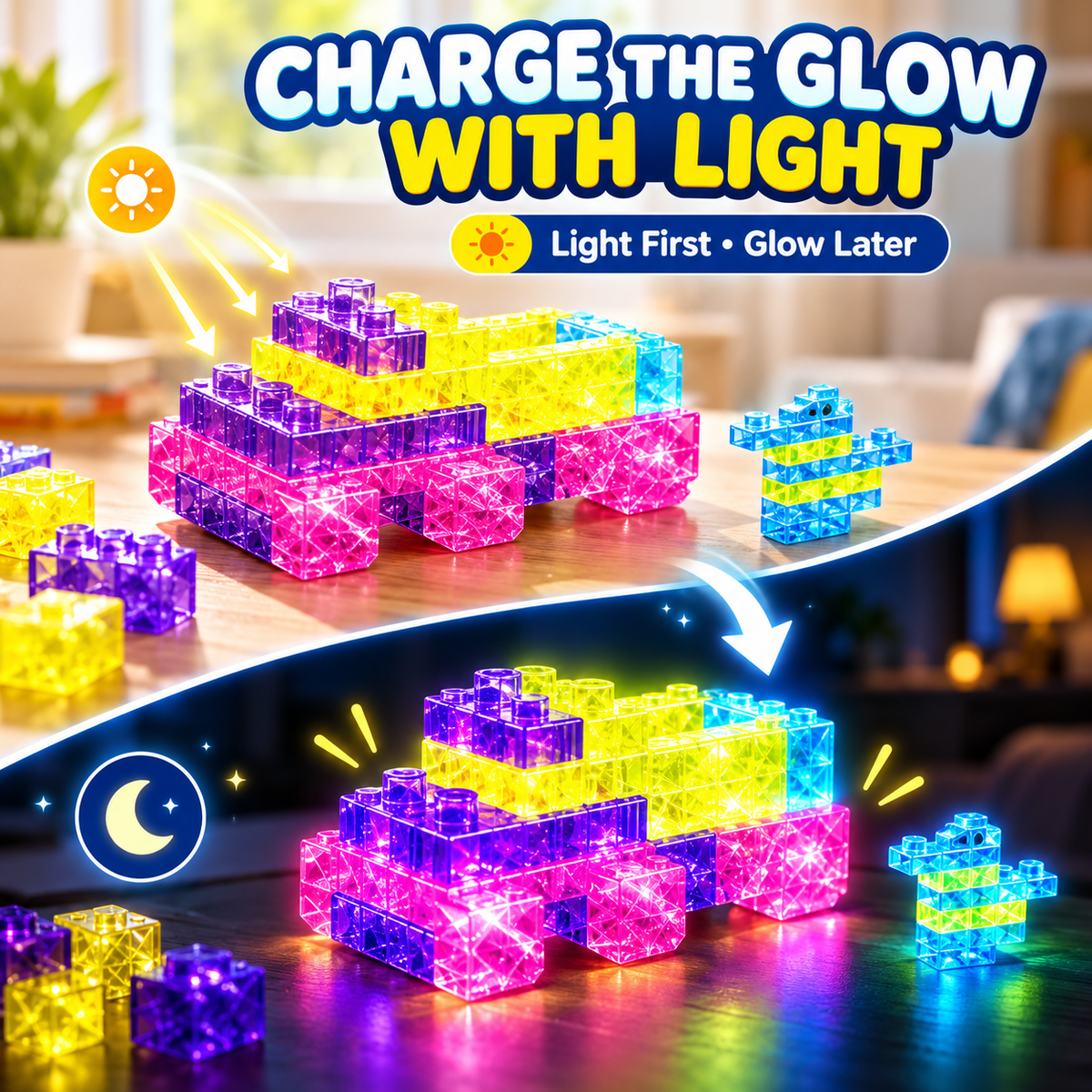 🌙 Glow-in-the-Dark Squishy Jelly Building Blocks – Soft Creative Building Toy for Kids