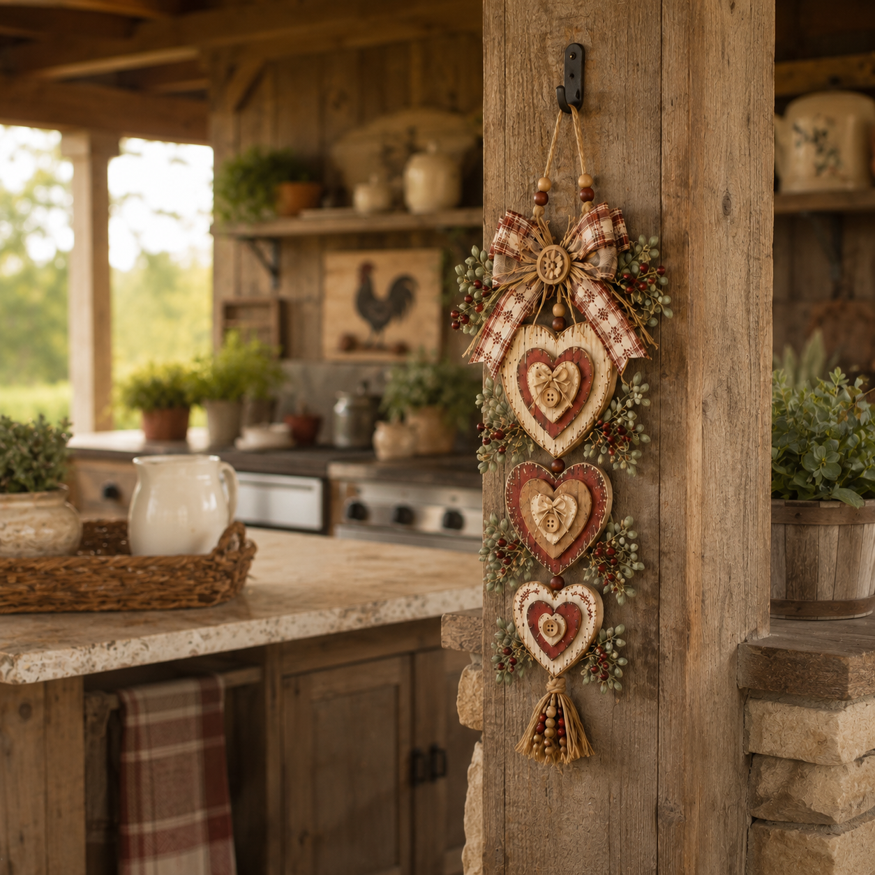 🍂🤎Vintage Farmhouse Layered Heart Wall Hanging
