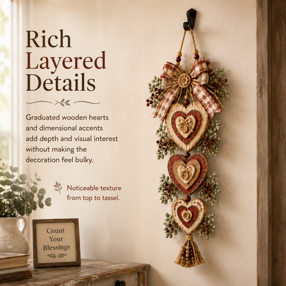 🍂🤎Vintage Farmhouse Layered Heart Wall Hanging