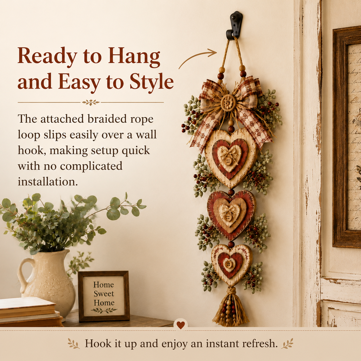 🍂🤎Vintage Farmhouse Layered Heart Wall Hanging