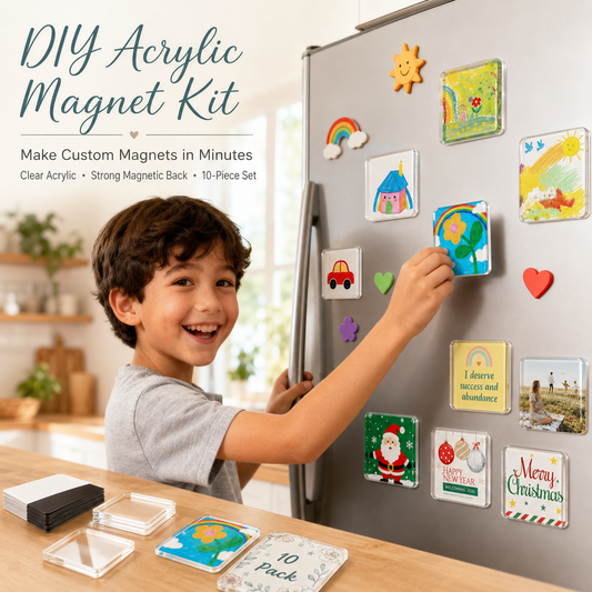🔥 Hot Sale | 10 Pack 2"x2" Clear Acrylic DIY Fridge Magnets Set with Adhesive Backing