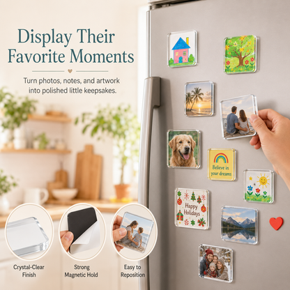 🔥 Hot Sale | 10 Pack 2"x2" Clear Acrylic DIY Fridge Magnets Set with Adhesive Backing
