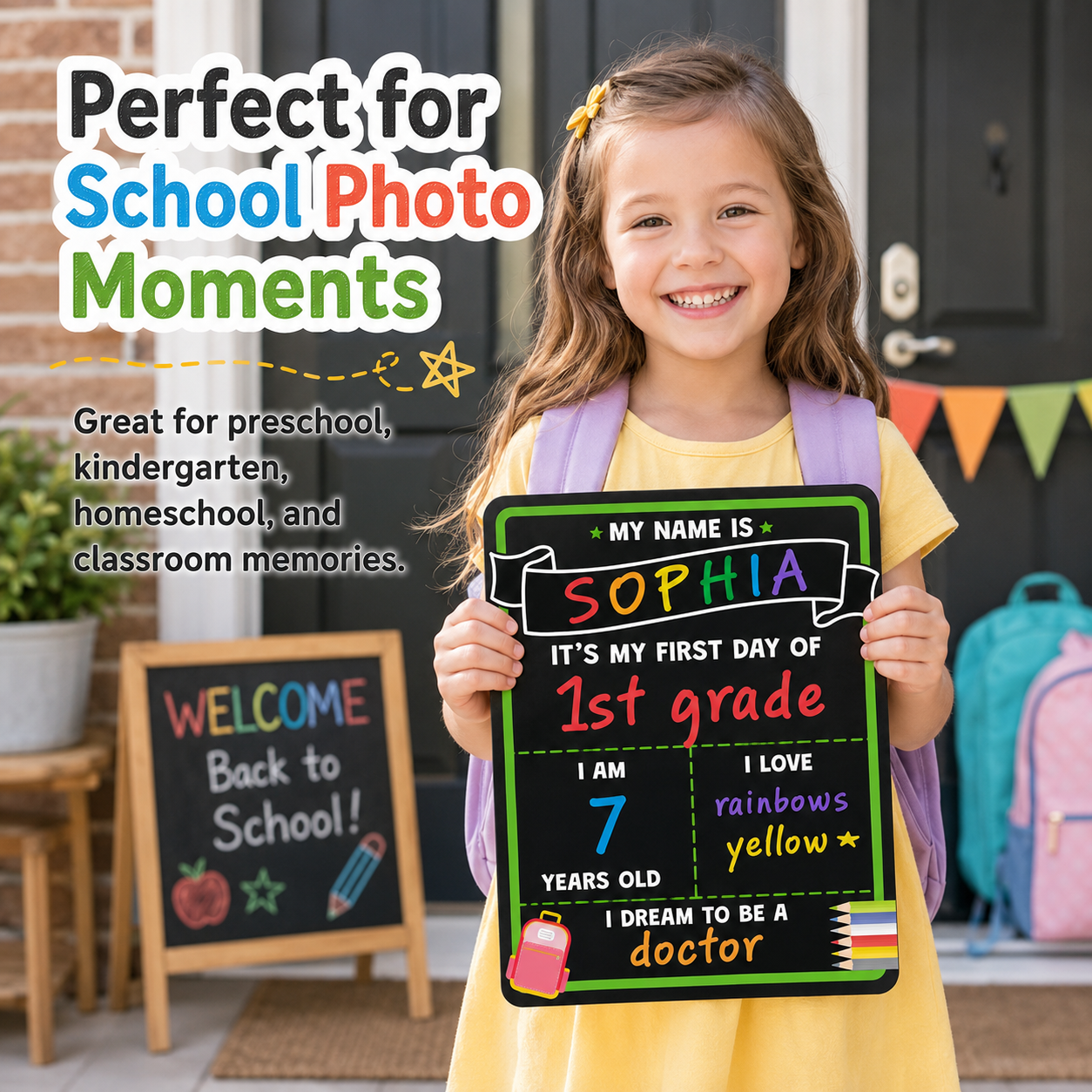 📸 Double-Sided First & Last Day Chalkboard Sign – Reusable School Photo Prop