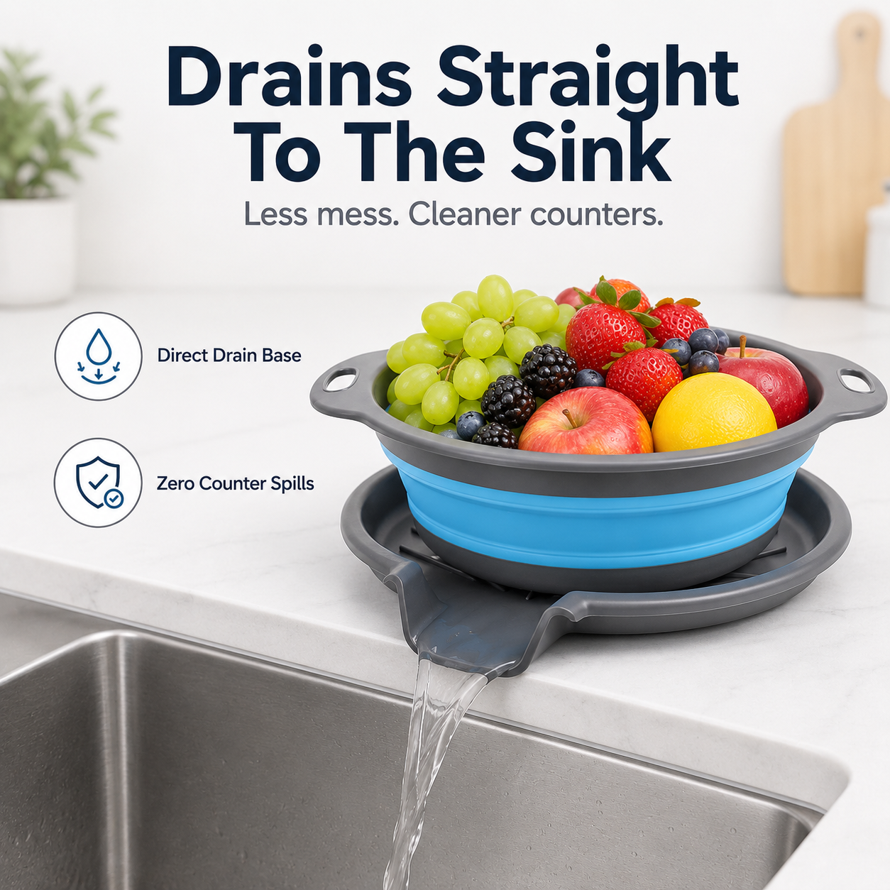 💧 3-Piece Collapsible Colander Set – Space-Saving Strainers with Draining Base