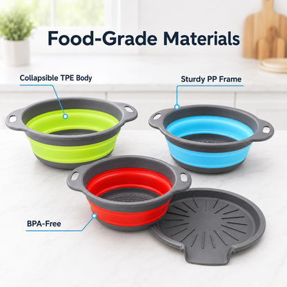 💧 3-Piece Collapsible Colander Set – Space-Saving Strainers with Draining Base