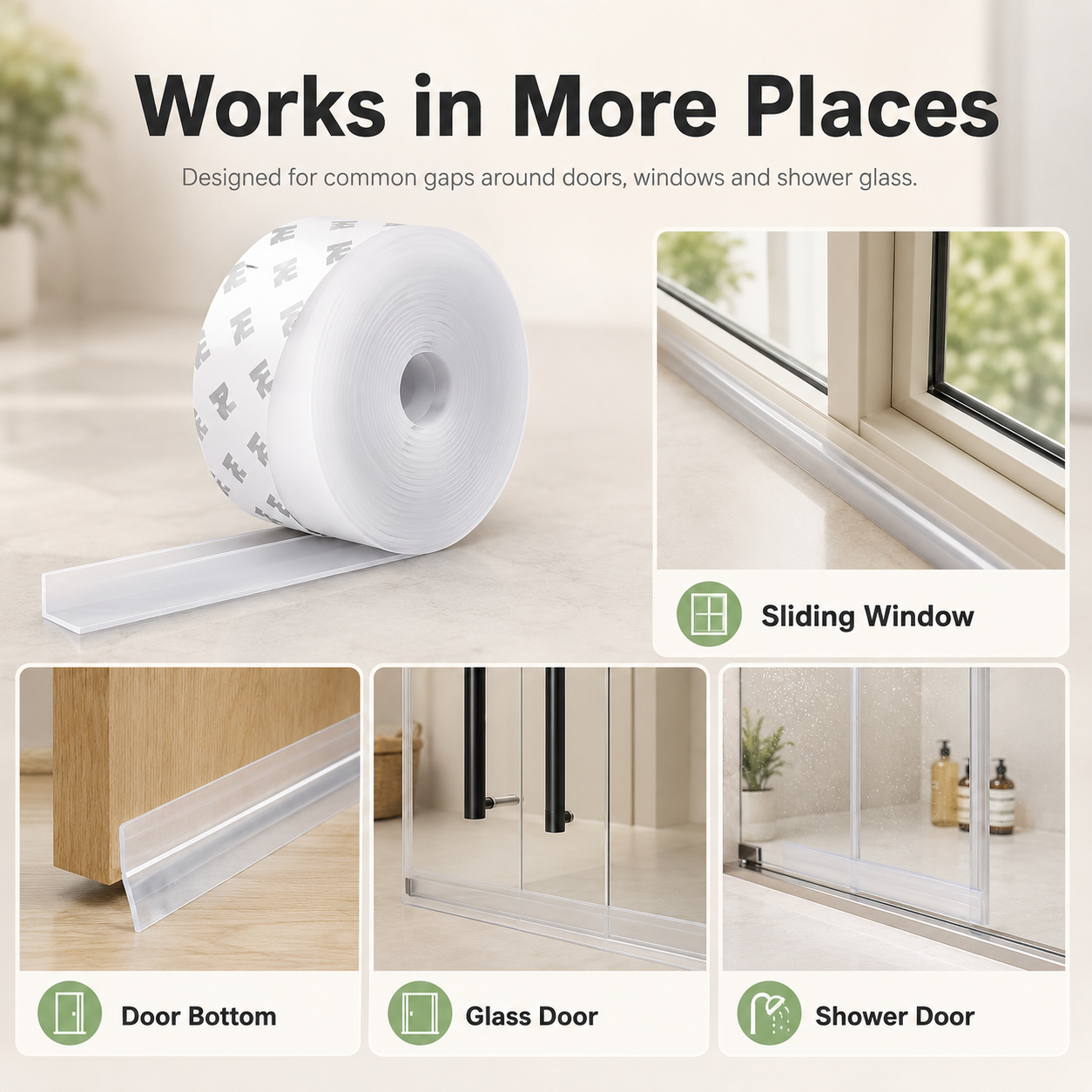🚪 Adhesive Weather Stripping Tape , Draft Stopper for Doors & Windows, Shower Sealing