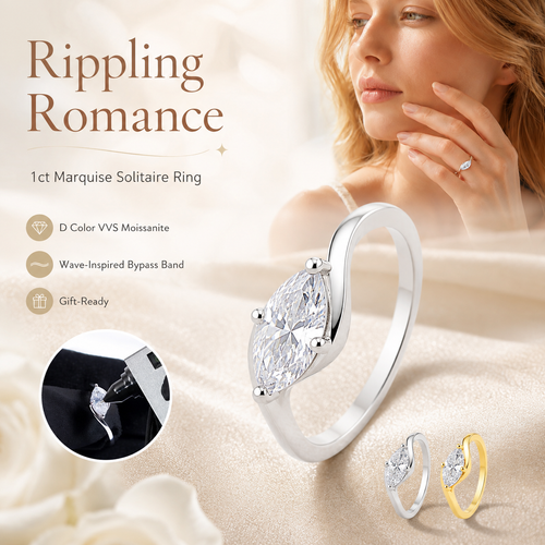 💍  Marquise Moissanite Ring – Silver-Plated Solitaire Gift