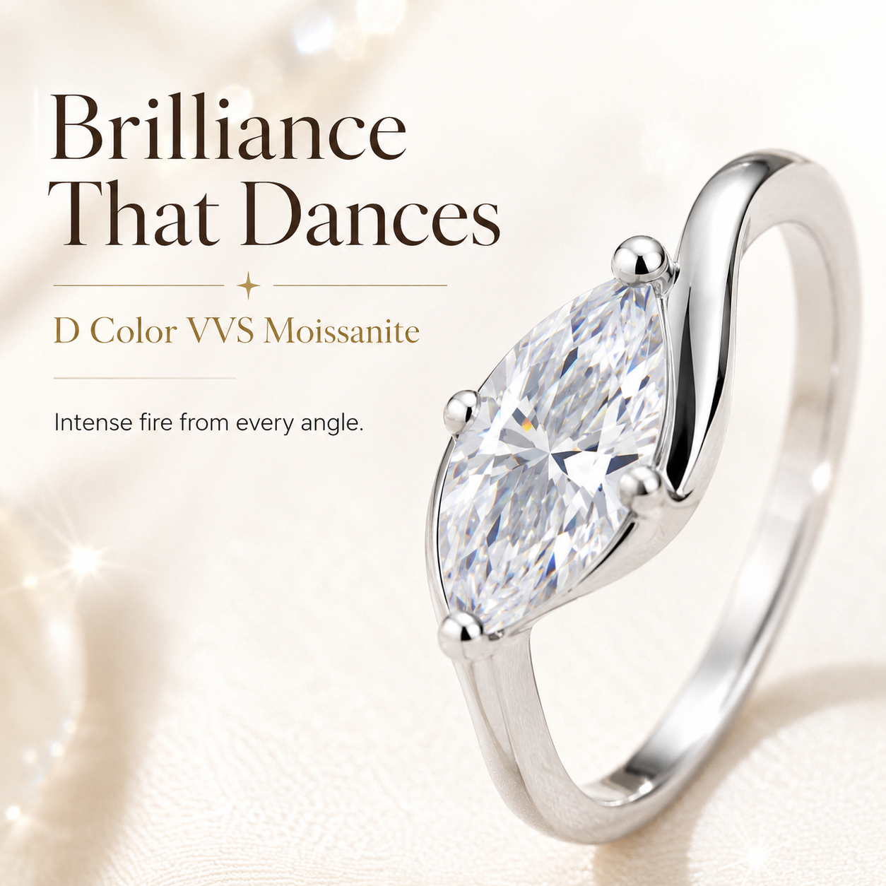 💍  Marquise Moissanite Ring – Silver-Plated Solitaire Gift