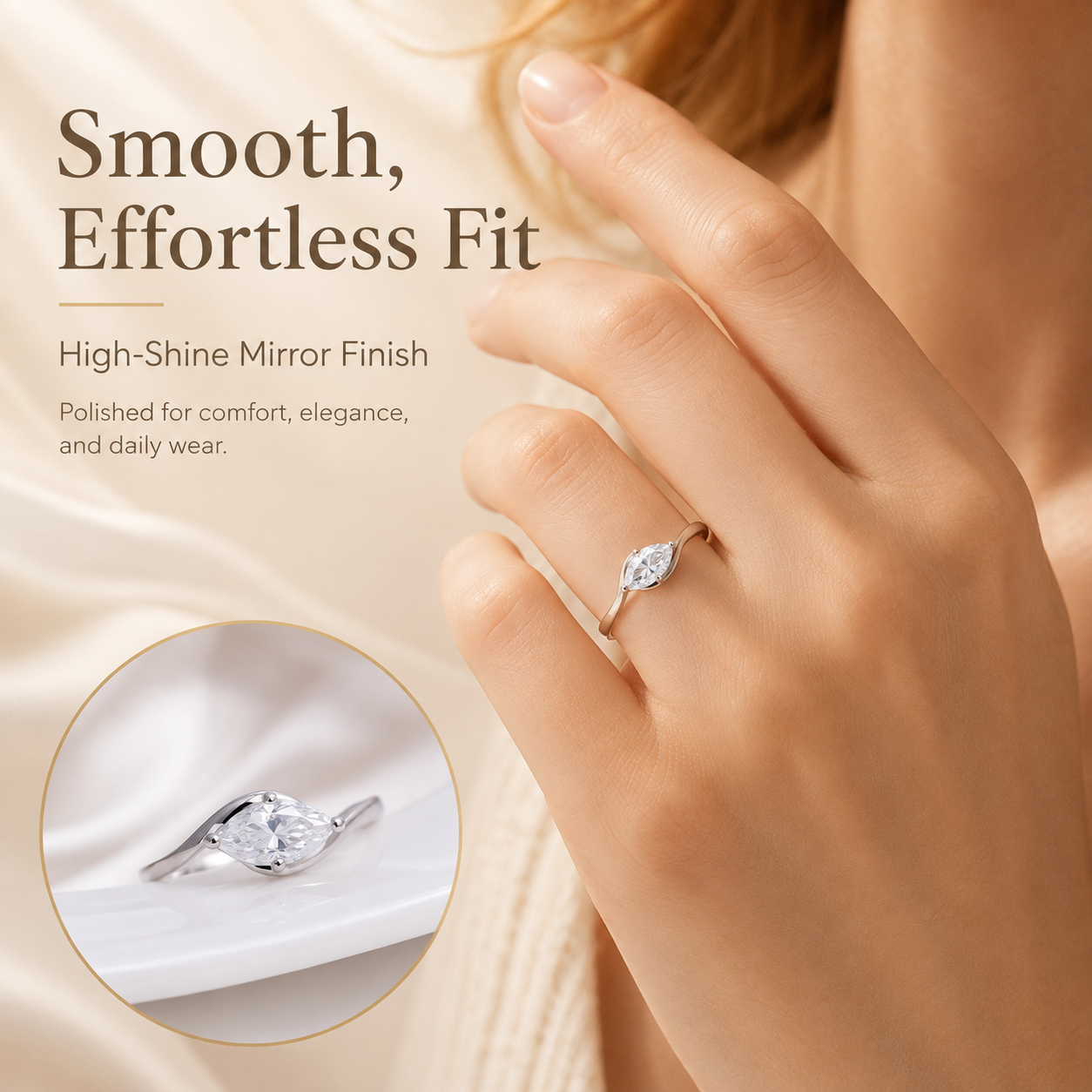 💍  Marquise Moissanite Ring – Silver-Plated Solitaire Gift