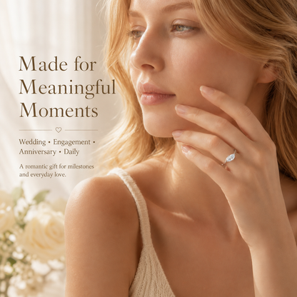 💍  Marquise Moissanite Ring – Silver-Plated Solitaire Gift