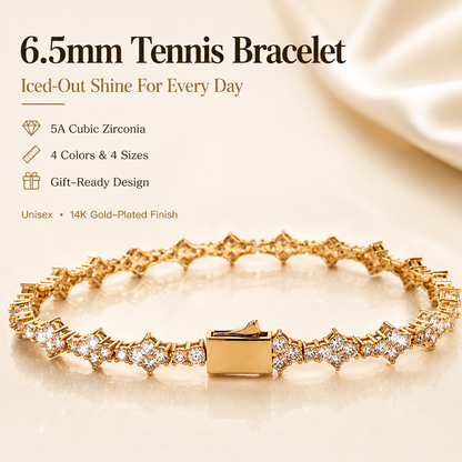 ✨ Gold Tennis Bracelet 6.5mm – CZ Clover Design, Gift for All