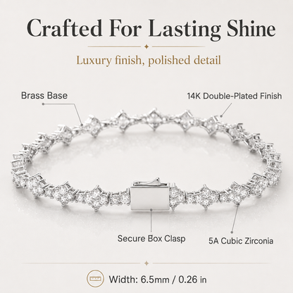 ✨ Gold Tennis Bracelet 6.5mm – CZ Clover Design, Gift for All