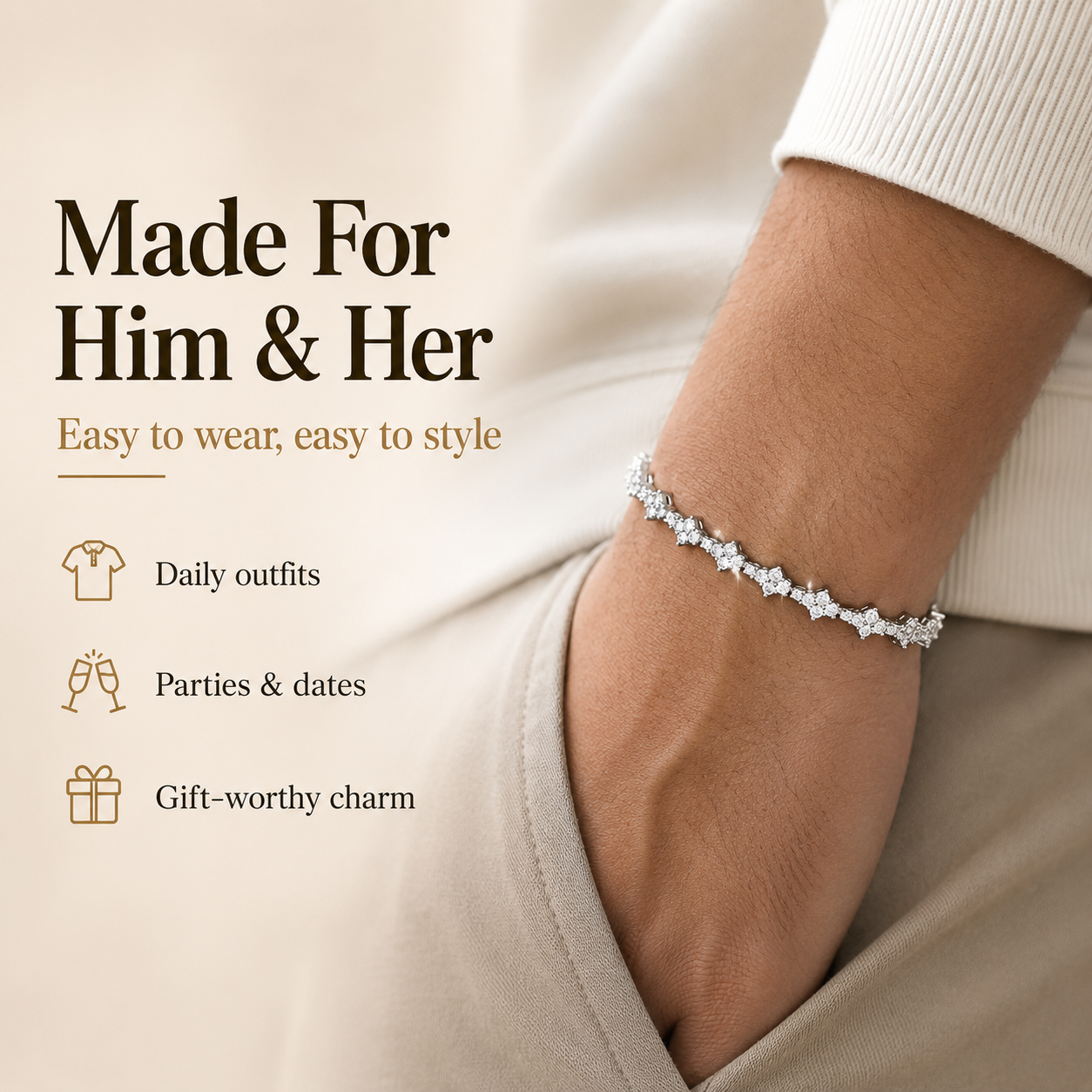 ✨ Gold Tennis Bracelet 6.5mm – CZ Clover Design, Gift for All