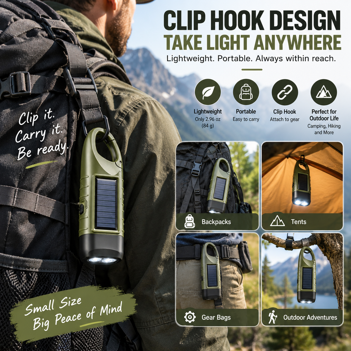 Solar Hand Crank Emergency Flashlights – USB-C Rechargeable Outdoor Lights