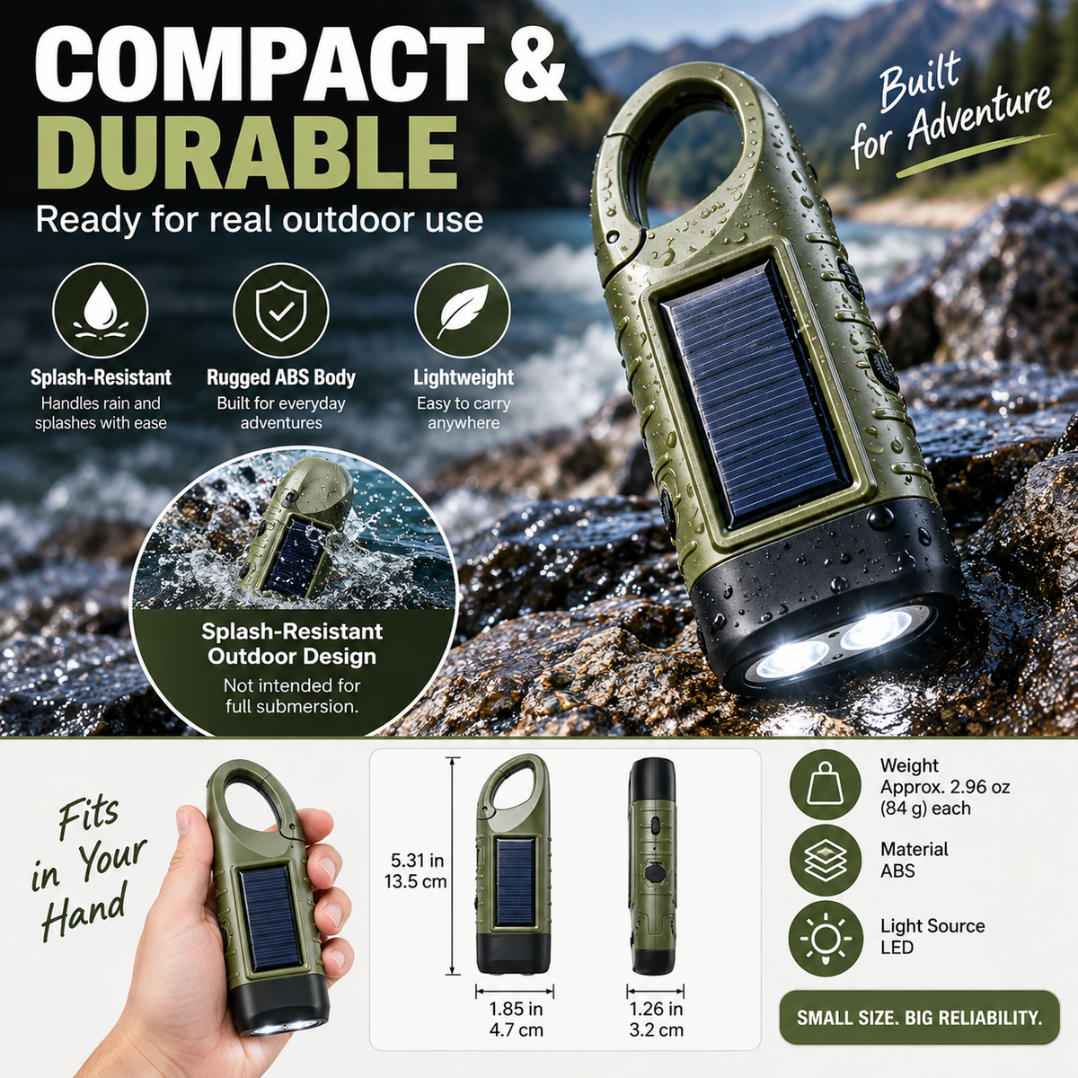 Solar Hand Crank Emergency Flashlights – USB-C Rechargeable Outdoor Lights