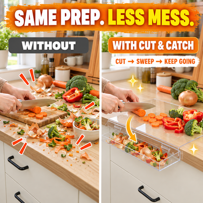 🔪 Acrylic Cutting Board✨ Built-In Waste Container & Counter Lip