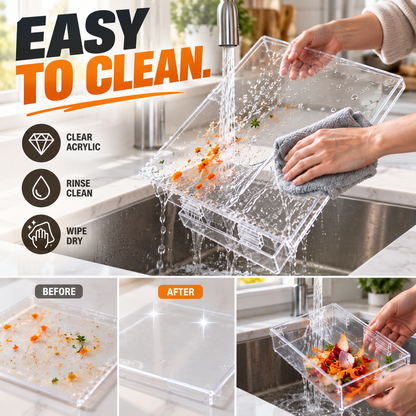 🔪 Acrylic Cutting Board✨ Built-In Waste Container & Counter Lip
