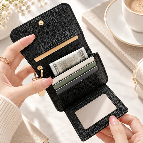 ✨Compact PU Leather Card Wallet with ID Window & Coin Pocket