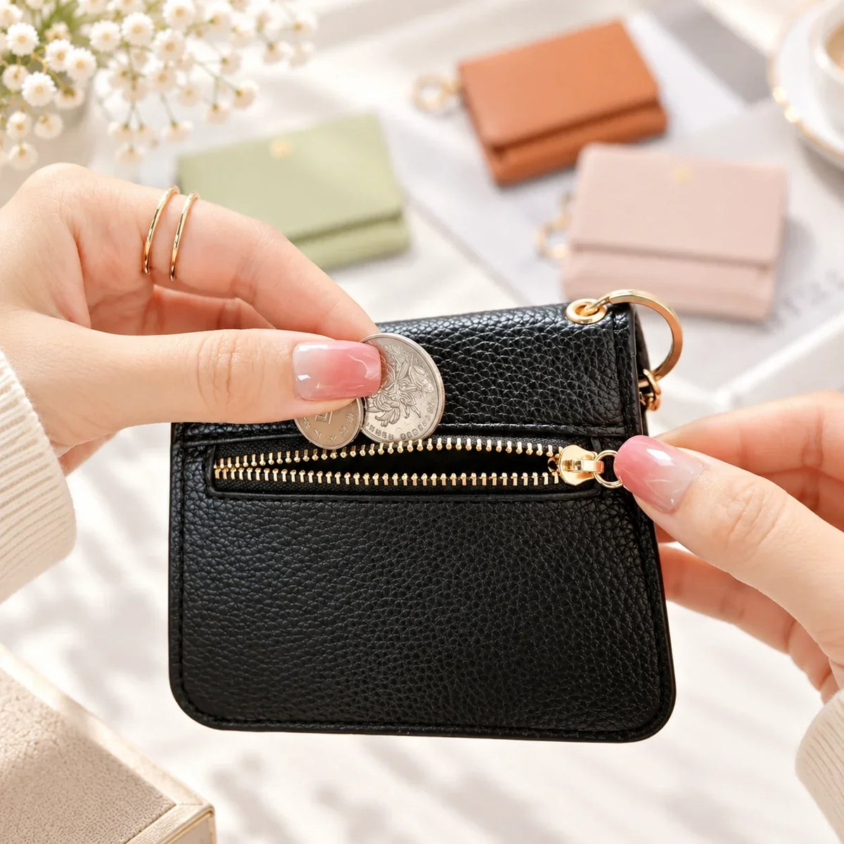 ✨Compact PU Leather Card Wallet with ID Window & Coin Pocket