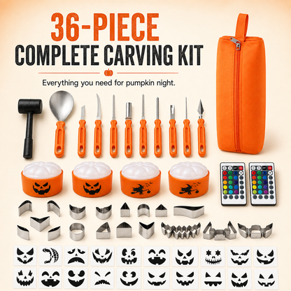 🎃 36-Piece Pumpkin Carving Kit with 16-Color LED Lights