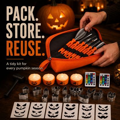 🎃 36-Piece Pumpkin Carving Kit with 16-Color LED Lights