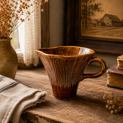 Vintage Ribbed Ceramic Coffee Cup