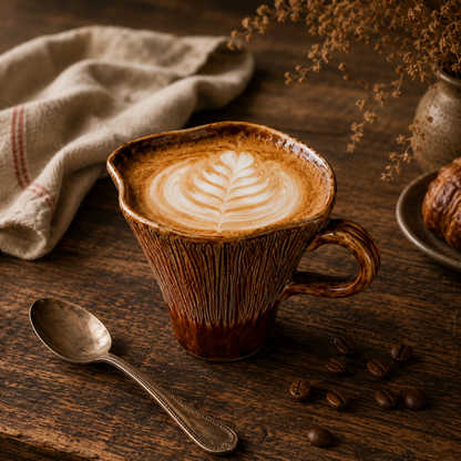 Vintage Ribbed Ceramic Coffee Cup