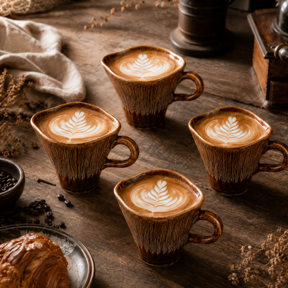 Vintage Ribbed Ceramic Coffee Cup