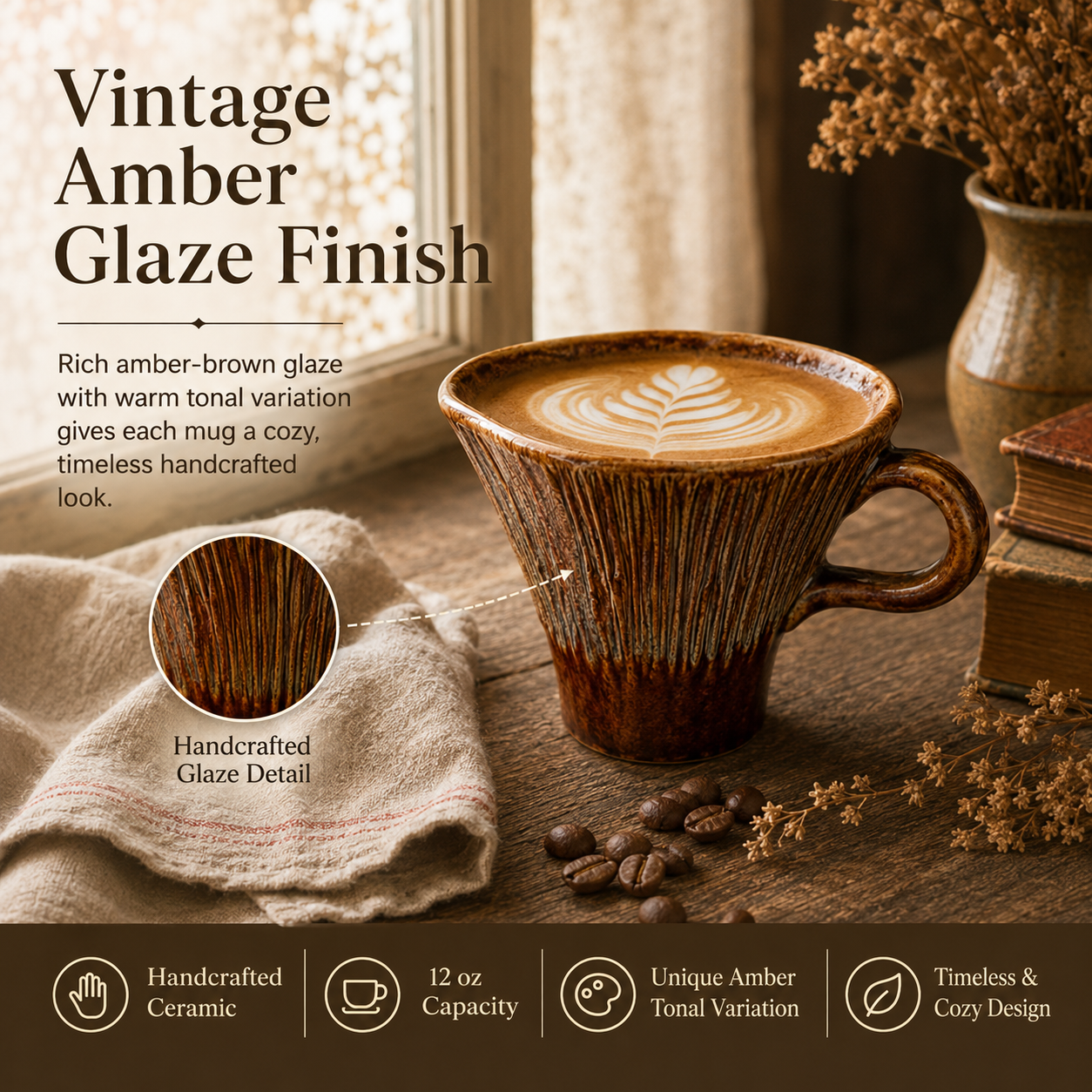 Vintage Ribbed Ceramic Coffee Cup