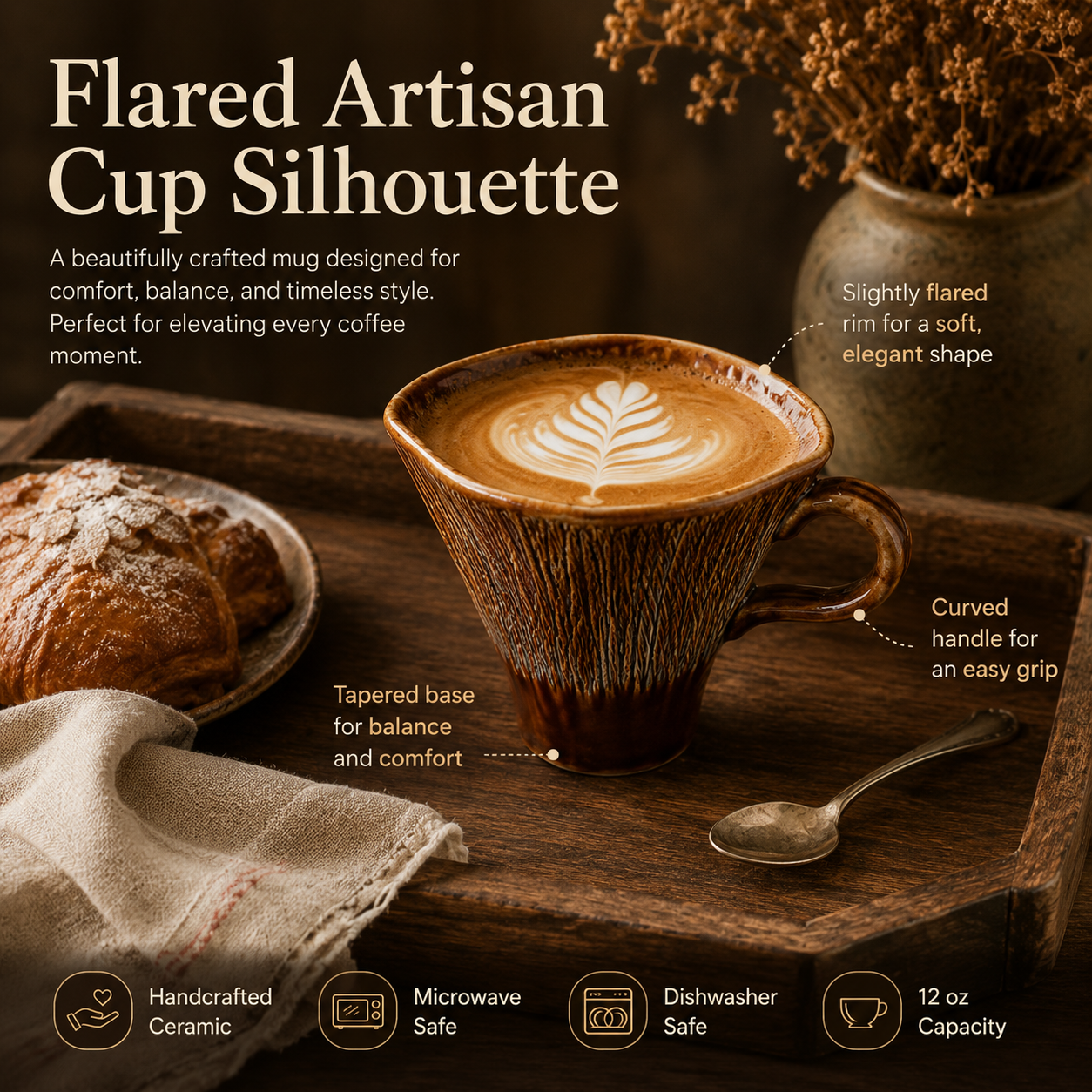Vintage Ribbed Ceramic Coffee Cup