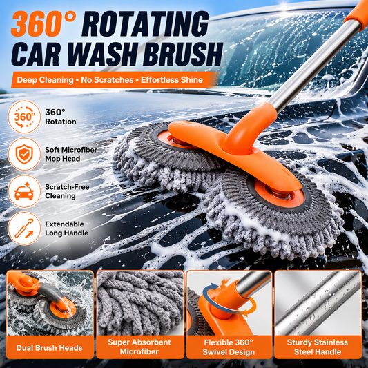 🚗43'' Long Handle Car Wash Mop, 3X Fast Clean, Retractable Aluminum Alloy Pole