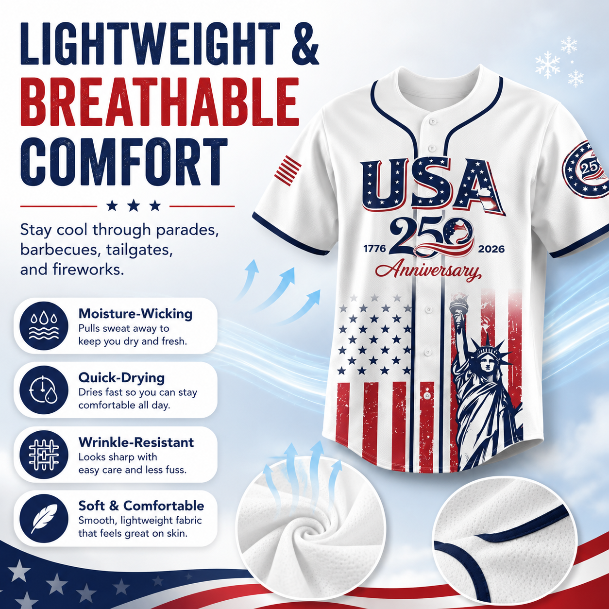 🔥Limited Time 49% Off✨USA 250th Anniversary Baseball Jersey – 1776-2026 Independence Day
