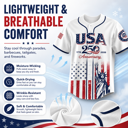 🔥Limited Time 49% Off✨USA 250th Anniversary Baseball Jersey – 1776-2026 Independence Day