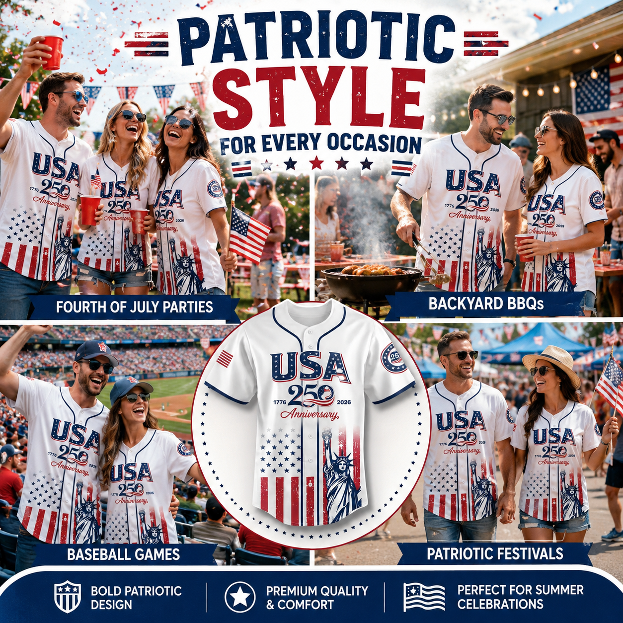 🔥Limited Time 49% Off✨USA 250th Anniversary Baseball Jersey – 1776-2026 Independence Day